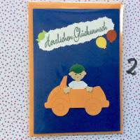 Glückwunschkarte für kleine Jungen mit Auto, Klappkarte 10,5 cm x 14,8 cm mit farblich passendem Umschlag Bild 3