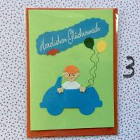 Glückwunschkarte für kleine Jungen mit Auto, Klappkarte 10,5 cm x 14,8 cm mit farblich passendem Umschlag Bild 4