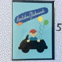 Glückwunschkarte für kleine Jungen mit Auto, Klappkarte 10,5 cm x 14,8 cm mit farblich passendem Umschlag Bild 6