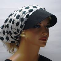 Kopftuch mit Schirm Schild Streifen schwarz weiß Sommer Chemo Cabriotuch Alopezie Sonnenhut Damen Cup Schirmmütze Bild 8
