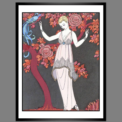 Mode Fashion Illustration 1914 rosa Abendkleid Glamour Paris Mystik KUNSTDRUCK Poster - Modemagazin Vintage Wanddeko