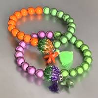 elastisches Armband aus magischen Leuchtperlen mit gestrickter, zweifarbiger Mini-Kugel Kupferdraht - Farbwahl Bild 1