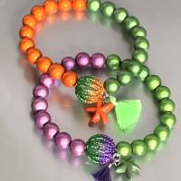 elastisches Armband aus magischen Leuchtperlen mit gestrickter, zweifarbiger Mini-Kugel Kupferdraht - Farbwahl Bild 3