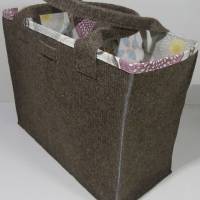 Umhängetasche / Shopper / Einkaufstasche, Tasche aus Rips-Nadelfilz mit Innenfutter und Stickmotiv Bild 2