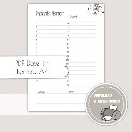 Kalender Jahresansicht, Monatsplan zum Ausdrucken