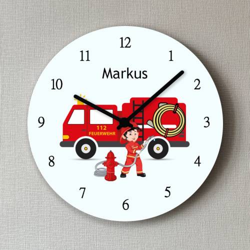 Kinderzimmer Uhr Feuerwehr personalisiert Kinderuhr Jungen Wanduhr, kein Ticken