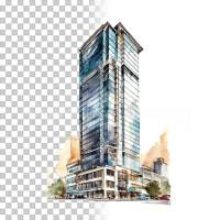Wolkenkratzer Clipart Bundle, 8x PNG Bilder Transparenter Hintergrund, Aquarell gemalte Hochhäuser, Freigestellte Grafik Bild 10