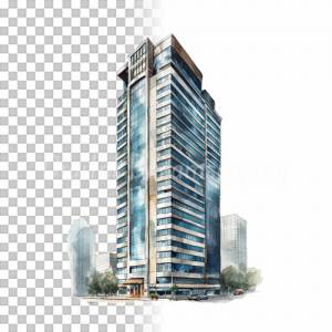 Wolkenkratzer Clipart Bundle, 8x PNG Bilder Transparenter Hintergrund, Aquarell gemalte Hochhäuser, Freigestellte Grafik Bild 8