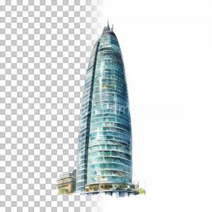 Wolkenkratzer Clipart Bundle, 8x PNG Bilder Transparenter Hintergrund, Aquarell gemalte Hochhäuser, Freigestellte Grafik Bild 9