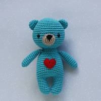 Kuscheltier Häkeltier Teddy Mini türkis aus Baumwolle Handarbeit tolles Geschenk zu Geburtstag oder Valentinstag Bild 1