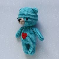 Kuscheltier Häkeltier Teddy Mini türkis aus Baumwolle Handarbeit tolles Geschenk zu Geburtstag oder Valentinstag Bild 2