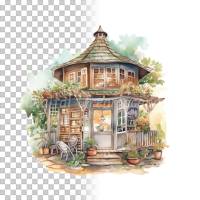 Asiatisches Teehaus Clipart Bundle, 8x PNG Bilder Transparenter Hintergrund, Aquarell gemalte Teehäuschen Bild 10