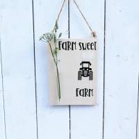 Holz Schild mit Glasvase und Spruch Farm sweet Farm Bild 1