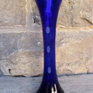 Vase Solifleurvase kobaltblaues Glas geschliffenes Ellipsen Motiv 50er 60er Jahre DDR Vintage Bild 2