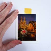 Miniaturbild als Hochzeitgeschenk für Verliebte  Liebesschloss, Mini Bild Kölner Dom,   Kunst aus Sprühpistole Bild 1
