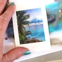 Miniatur Bild tropische Landschaft mit Meer und Palme, Realistische Maritime Mini Bild, Wundervolle Mini Gemälde Bild 1