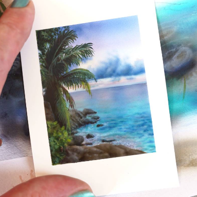 Miniatur Bild tropische Landschaft mit Meer und Palme, Realistische Maritime Mini Bild, Wundervolle Mini Gemälde
