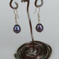 Klassische Perlen Ohrhänger lang mit grau blauen Tropfen Perlen Silber 925 gestempelt Bild 4