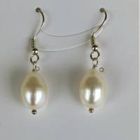 klassische Perlen Ohrringe lang mit Tropfenperle als Pendel in Silber 925 hergestellt Bild 2