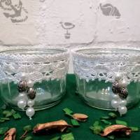 2 Stck. Teelichtglas Naschi Glas häkeln mit Häkelborte weiß Bild 4