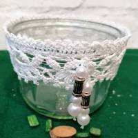 2 Stck. Teelichtglas Naschi Glas häkeln mit Häkelborte weiß Bild 7