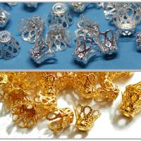 20 filigrane Perlenkappen, Krönchen, silberfarben oder goldfarben Bild 1