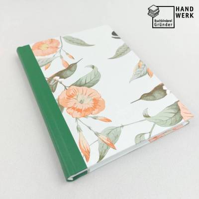 Notizbuch, A5, Kolibri, Hibiskus, grün, 100 Blatt, handgefertigt