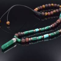 Herren Halskette aus Edelsteinen Malachit Amazonit Tigerauge Hämatit mit Malachit-Anhänger, LIMITED EDITION Bild 1