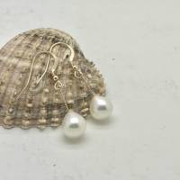 Perlenohrhänger aus echten SW-Perlen, schlicht und edel, mit Goldfilled-Haken, Hochzeitsschmuck Bild 3