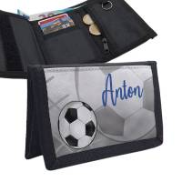 Fußball auf grau Geldbörse mit Name | Kinder Geldbeutel mit Sichtfenster Bild 1