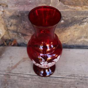 Vase rubinrotes Glas Rosendekor Emaillefarben 50er 60er Jahre Vintage DDR Bild 6