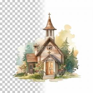 Kirche Clipart Bundle - 8x PNG Bilder Transparenter Hintergrund - Aquarell gemalte Kapellen - Freigestellte Grafik Bild 7
