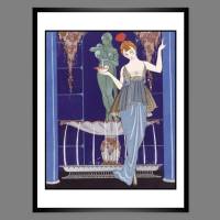 Mode Fashion Illustration 1914 Sommer Abendkleid Glamour Paris Brunnen KUNSTDRUCK Poster - Modemagazin Vintage Wanddeko Bild 1