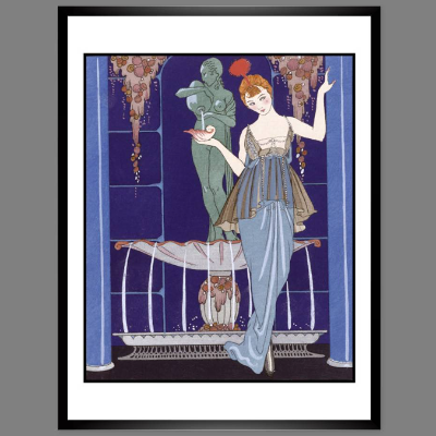 Mode Fashion Illustration 1914 Sommer Abendkleid Glamour Paris Brunnen KUNSTDRUCK Poster - Modemagazin Vintage Wanddeko