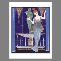 Mode Fashion Illustration 1914 Sommer Abendkleid Glamour Paris Brunnen KUNSTDRUCK Poster - Modemagazin Vintage Wanddeko Bild 2