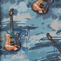 ♕ jeansblauer Jersey mit Gitarren Musik Rock  50 cm x 150 cm nähen elastisch ♕ Bild 2