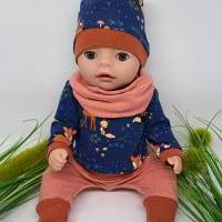 Set Puppenkleidung besteht aus einer Hose, einem Pulli, einem Loop und einer Mütze Gr. 36 cm Bild 1