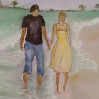 Aquarell, DIN A4 "walk on the beach", original & signiert Bild 4