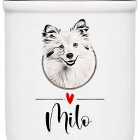 Keramik Leckerlidose SPITZ mit Hunde-Silhouette - personalisiert mit Name Bild 1