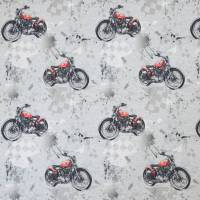 ♕ French Terry Sweat mit roten Motorrädern grau 50 cm x 150 cm Nähen Elastisch ♕ Bild 1