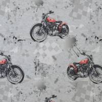 ♕ French Terry Sweat mit roten Motorrädern grau 50 cm x 150 cm Nähen Elastisch ♕ Bild 2