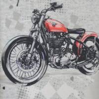 ♕ French Terry Sweat mit roten Motorrädern grau 50 cm x 150 cm Nähen Elastisch ♕ Bild 4