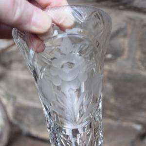 Kristall Trompetenvase Vase geätztes Blumendekor 24 % Bleikristall Vintage Art Deco 30er 40er Jahre Bild 5