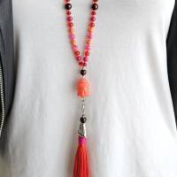 Buddha Kette, lange Kette mit Anhänger, lange Perlenkette, Kette orange, Edelsteinkette, Kette Koralle Bild 10