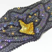 Gürtelapplikation, schicke Applikation mit Pailletten und Perlen, schwarz, violett, gold, silber, Aufnäher Bild 2