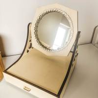Holz Make-up Organizer mit drehbarem Spiegel - Stilvoller Schminktisch-Ordnungshelfer Bild 2