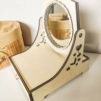 Holz Make-up Organizer mit drehbarem Spiegel - Stilvoller Schminktisch-Ordnungshelfer Bild 8
