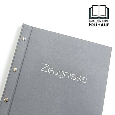 Zeugnismappe grau A4 – schlichte Sammelmappe für Zeugnisse aus Buchbinderleinen