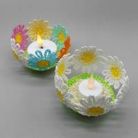 Häkelanleitung Blumen-Teelichthalter - einfach aus Wollresten Bild 3
