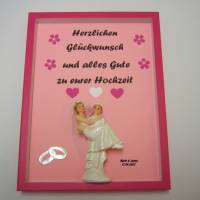 Geschenk zur Hochzeit-Frauenhochzeit im Bilderrahmen eingefasst, Homoehe, Brautpaar mit Herzen,Blumen und guten Wünschen Bild 1